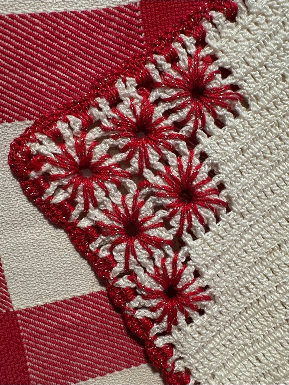 Handmade Cream and Red Crochet Pot Holder
